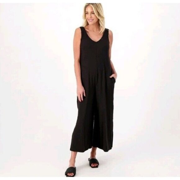 Cuddl Duds Petite Wide Leg Flexwear V-Neck Jumpsuit Black Petite Small - Picture 1 of 1